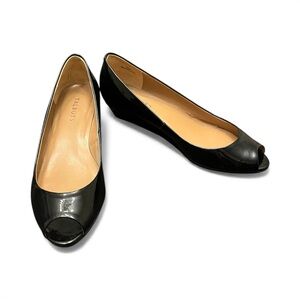 Talbots Black Patent Leather Peep Toe Wedge Heels Shoes